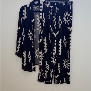 Black and White Cardigan and Wide Leg Pant Set